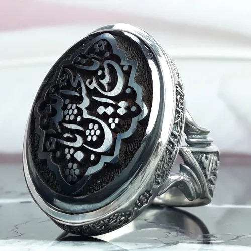 انگشتر نقره حدید خطی حکاکی یا اباعبدالله الحسین