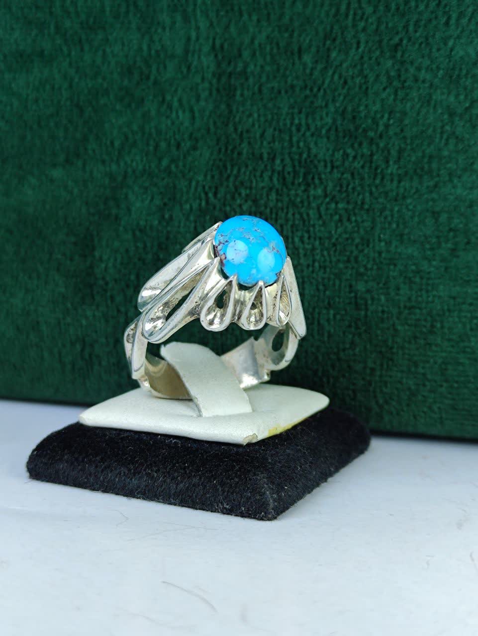 انگشتر نقره فیروزه نیشابوری اصل  رکاب چنگ اشکی دست ساز