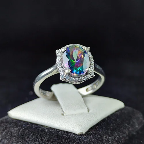 انگشترنقره جواهری توپاز هفت رنگ زنانه