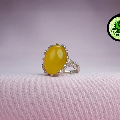 انگشترنقره عقیق زرد شرف الشمس اصل (دعای شرف الشمس) سایز۱۶×۱۲