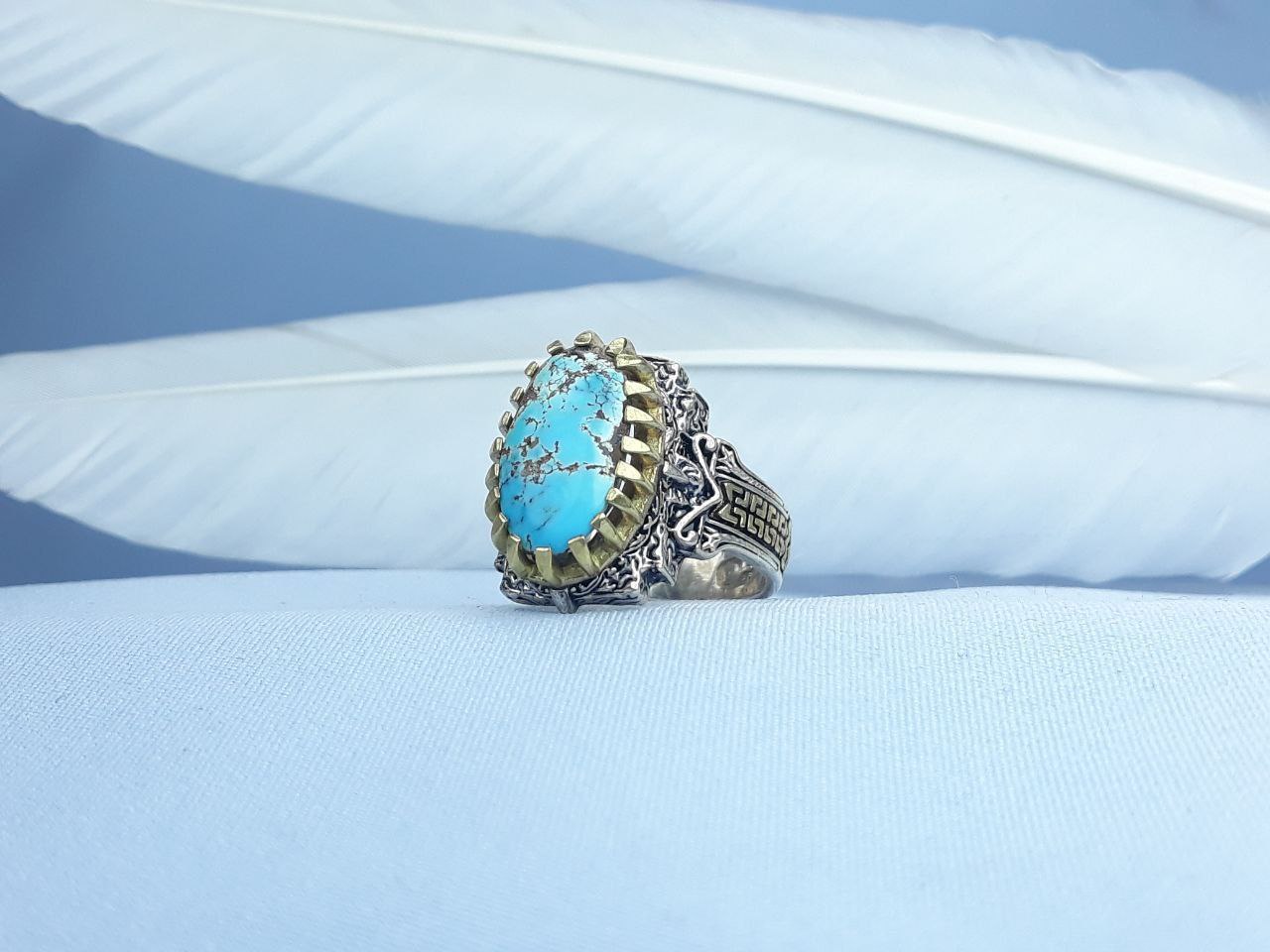 انگشتر نقره فیروزه نیشابوری اصل رکاب ماشینی