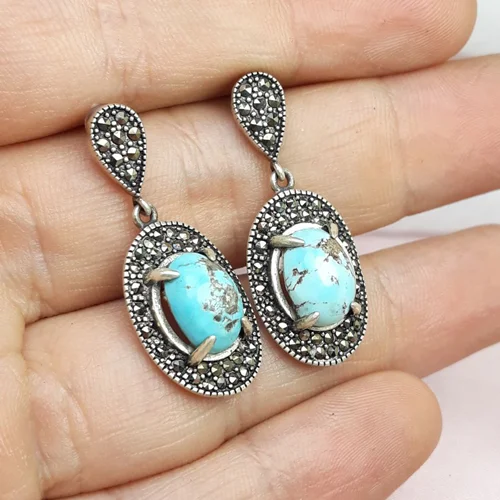 گوشواره نقره فیروزه نیشابور اصل طرح مارکازیت