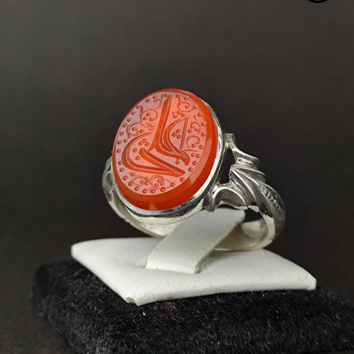 انگشترنقره عقیق یمنی اصل رکاب صفوی دست ساز خط علی علی علیه السلام