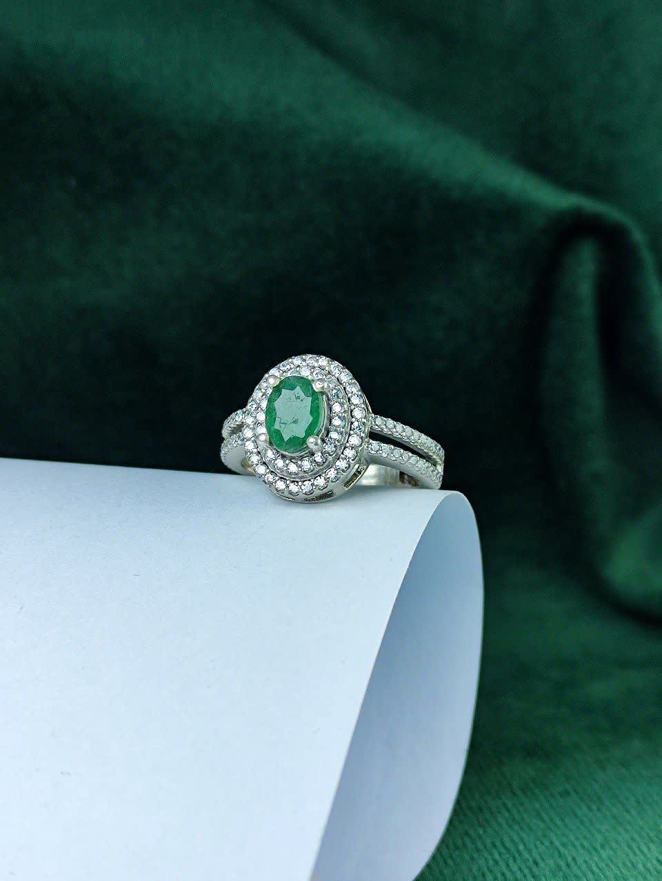 انگشتر نقره جواهری زمرد زامبیا اصل زنانه