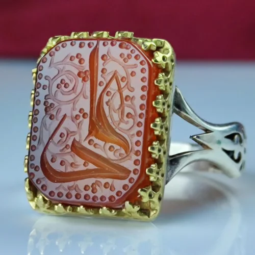 انگشترنقره عقیق سرخ خطی حکاکی (ع)