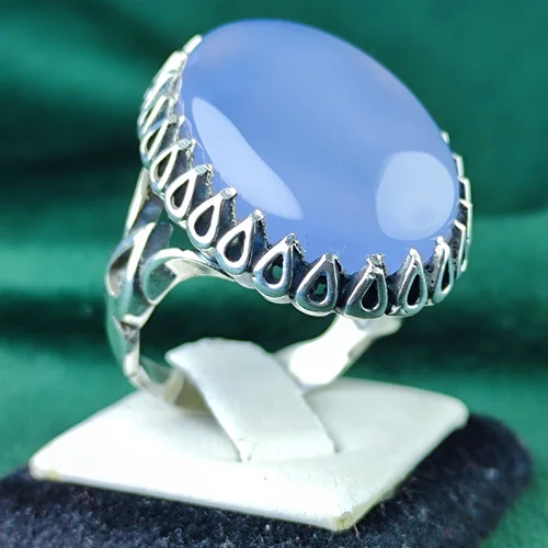 انگشتر نقره عقیق یمنی کبود اصل رکاب صفوی چنگ اشکی