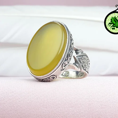 انگشترنقره عقیق زرد شرف الشمس اصل(مزین به دعای شرف الشمس)سایز ۱۸×۲۵