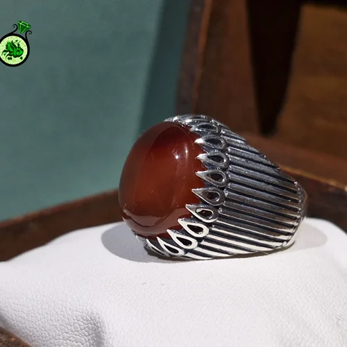 انگشترنقره عقیق سرخ یمنی اصل رکاب چنگی طرح اشک