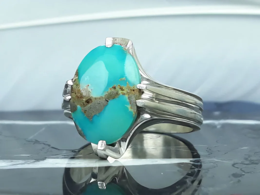 انگشترنقره فیروزه نیشابوری اصل رکاب دست ساز چهارچنگ نجفی