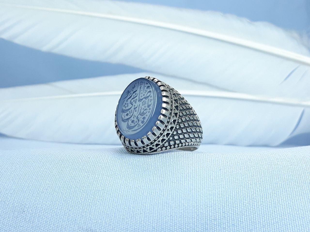 انگشتر نقره عقیق کبود یا علی بن موسی الرضا  رکاب ماشینی