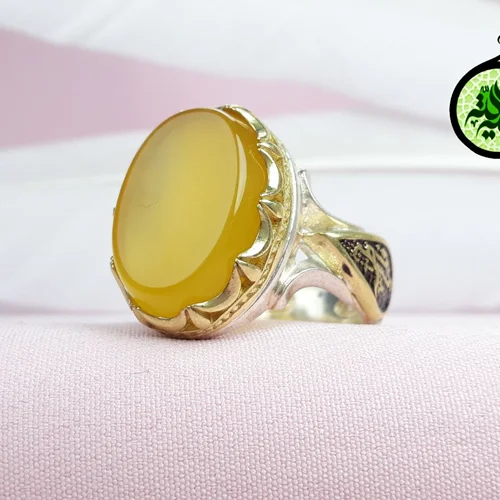 انگشترنقره عقیق زرد شرف الشمس اصل(دعای شرف الشمس)سایز ۱۵×۲۰