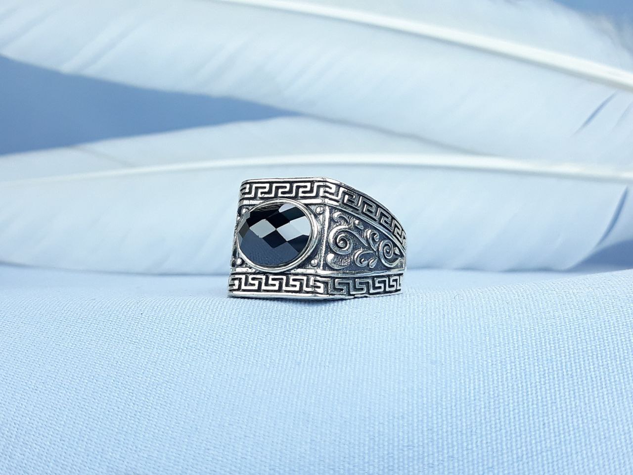 انگشتر نقره اسپرت مشکی رکاب ماشینی