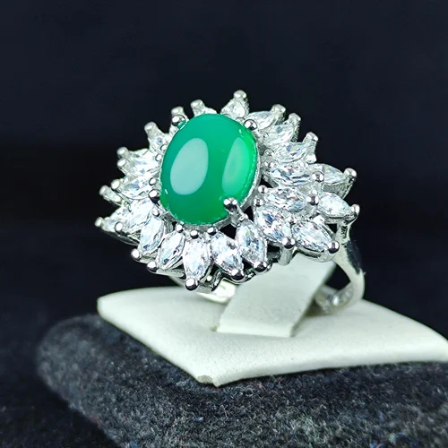 انگشتر نقره جواهری عقیق سبز