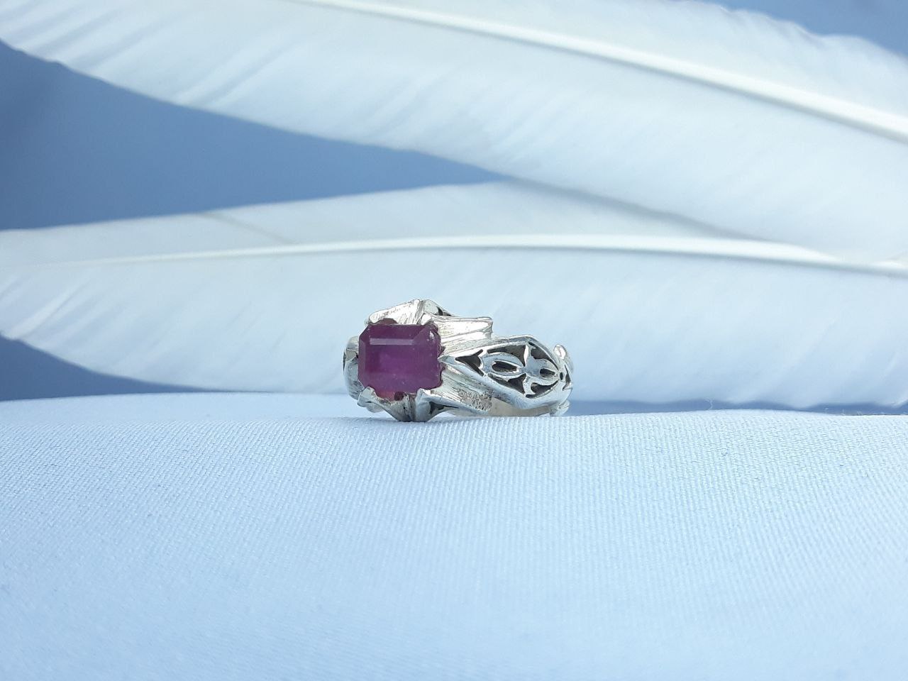 انگشتر نقره یاقوت سرخ  رکاب دست ساز