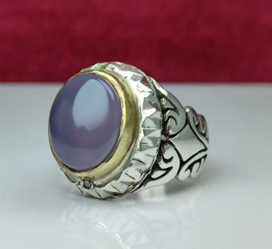 انگشتر نقره عقیق سوسنی یمنی اصل رکاب دست ساز ۲ عددمخراج برلیان