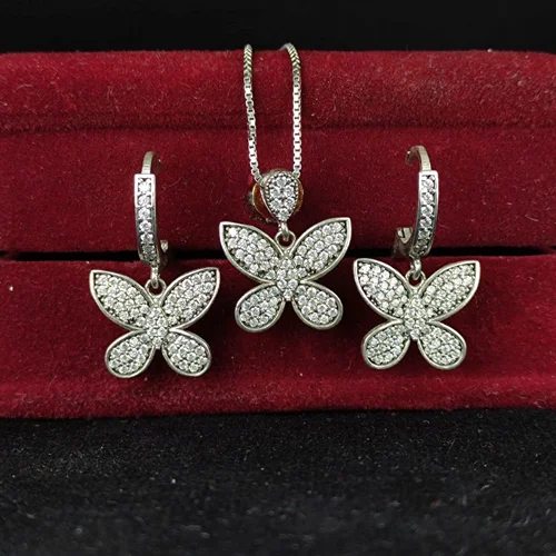 نیم ست نقره جواهری میکرو طرح پروانه