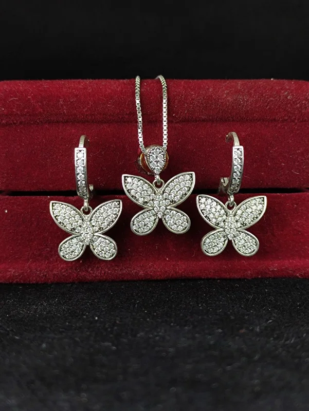 نیم ست نقره جواهری میکرو طرح پروانه