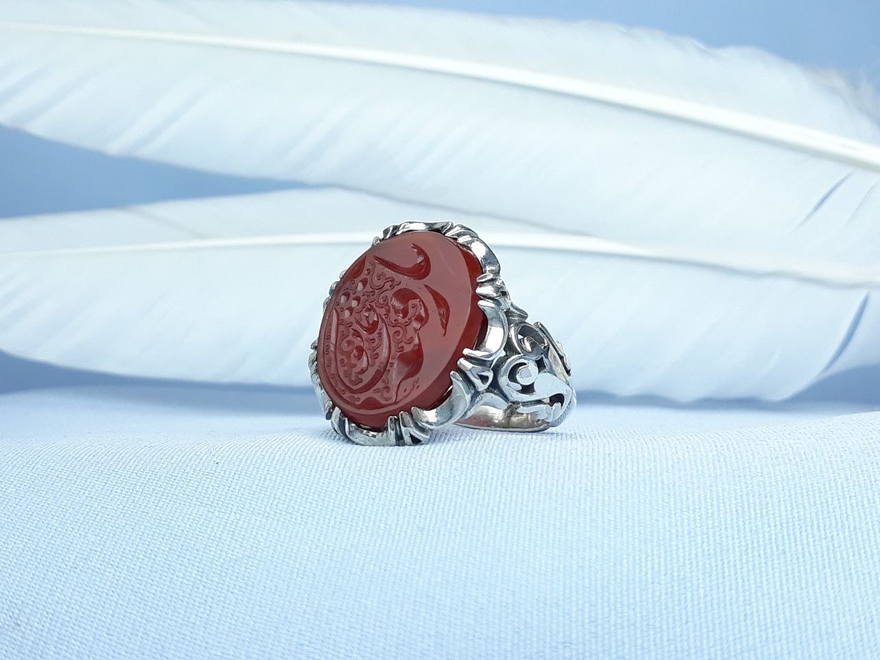 انگشتر نقره عقیق سرخ یا رقیه خاتون  رکاب ماشینی