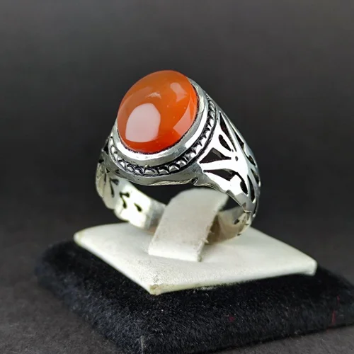 انگشترنقره عقیق سرخ یمنی اصل رکاب فیلی دست ساز