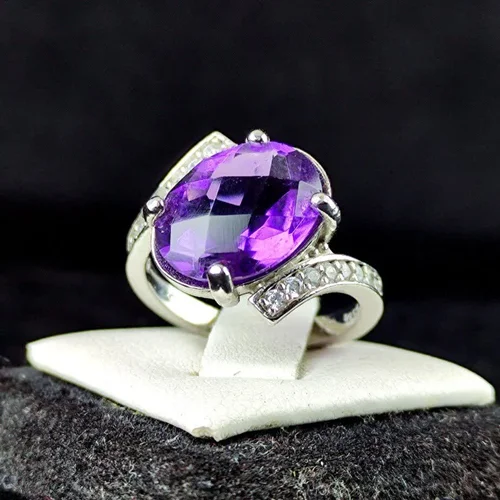 انگشتر نقره جواهری آماتیس اصلی فنسی تراش