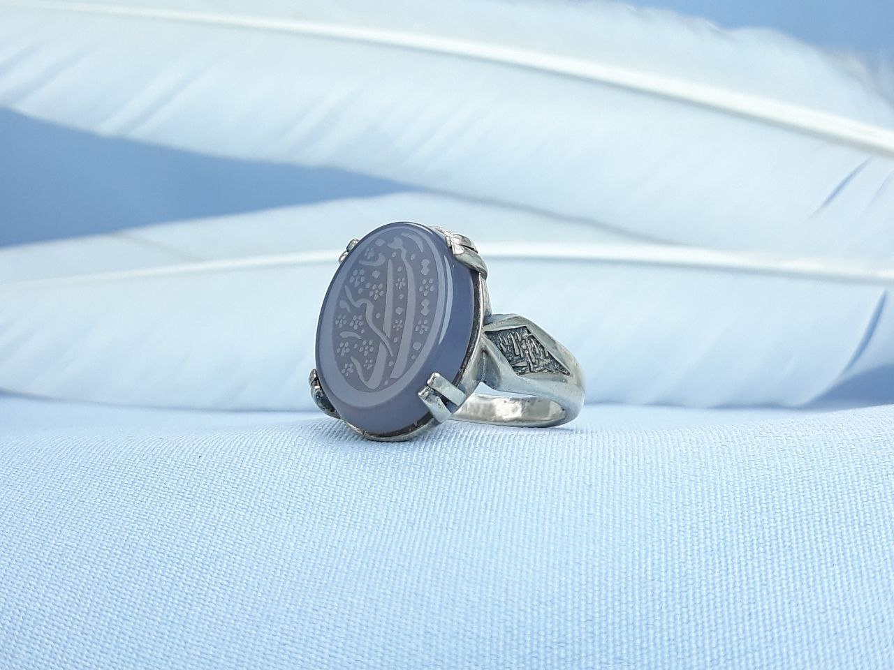 انگشتر نقره عقیق کبود یا زینب کبری  رکاب ماشینی