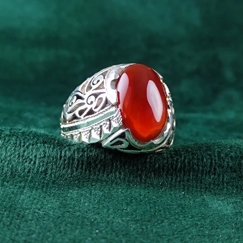 انگشتر نقره عقیق یمنی اصل رکاب فیلی چنگی دست ساز