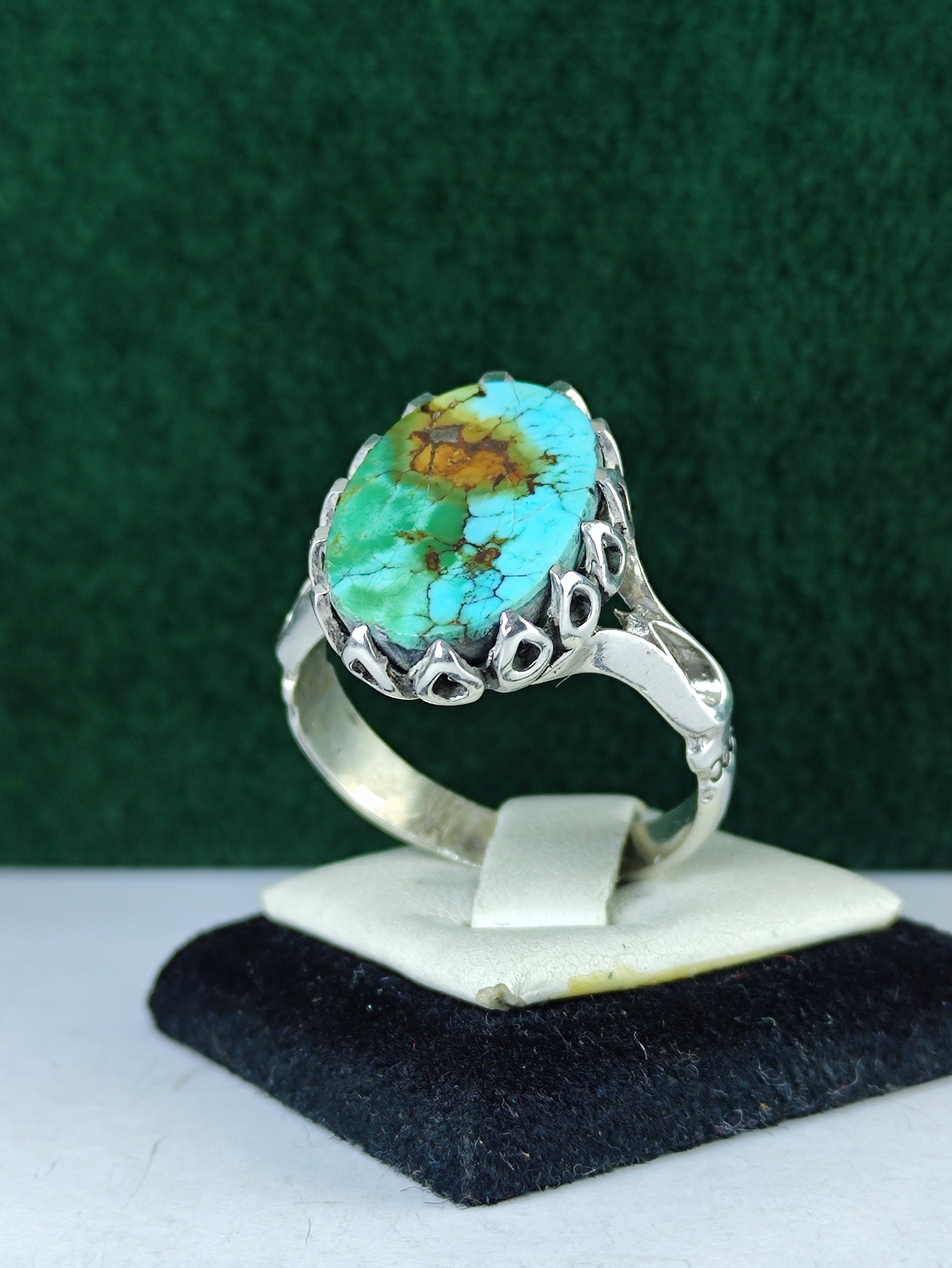 انگشتر نقره فیروزه نیشابوری اصل رکاب صفوی چنگ اشکی