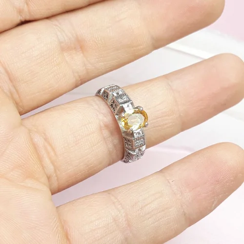 انگشتر نقره زنانه سیترین رکاب تایلندی روکش ابرادیوم