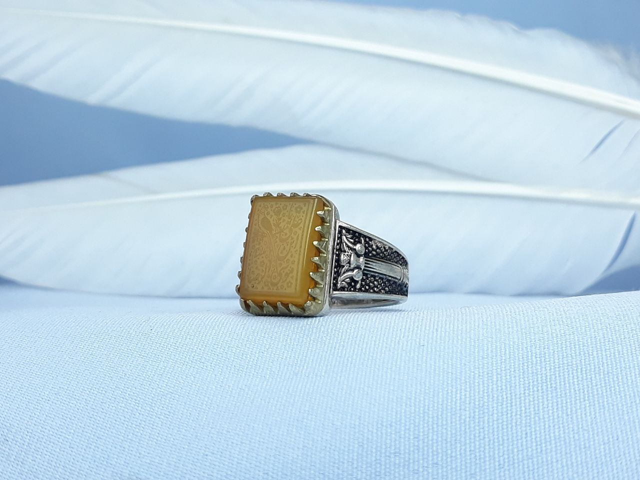 انگشتر نقره عقیق زرد یا علی بن موسی الرضا  رکاب ماشینی