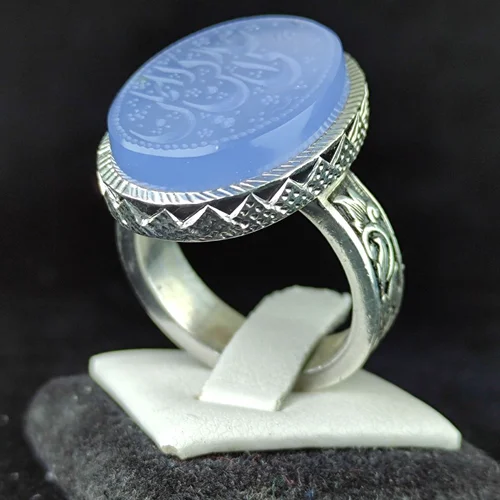 انگشترنقره عقیق کبود یمنی اصل حکاکی علی رکن الایمان رکاب صفوی دست ساز