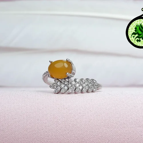 انگشترنقره عقیق زرد شرف الشمس اصل زنانه(دعای شرف الشمس) روکش ابرادیوم