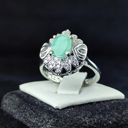 انگشتر نقره جواهری زمرد زامبیا اصلی