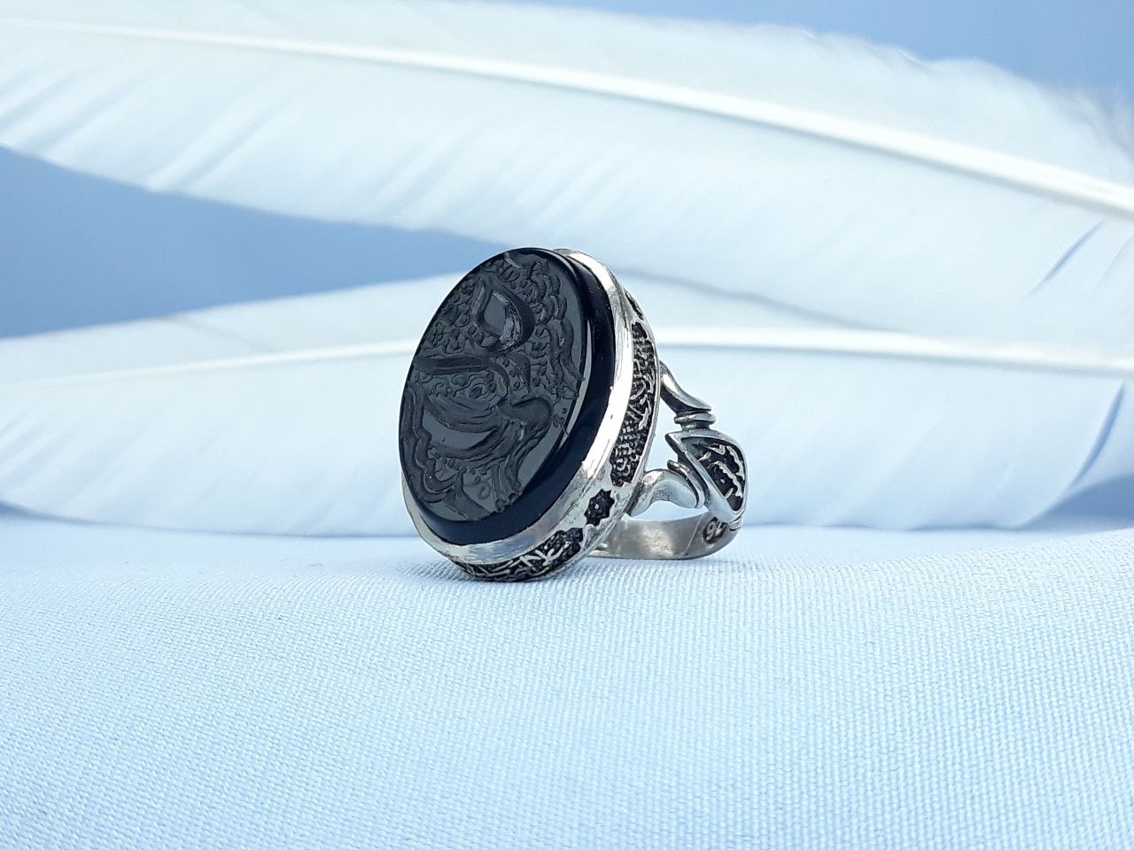 انگشتر نقره عقیق مشکی  خدا  رکاب ماشینی