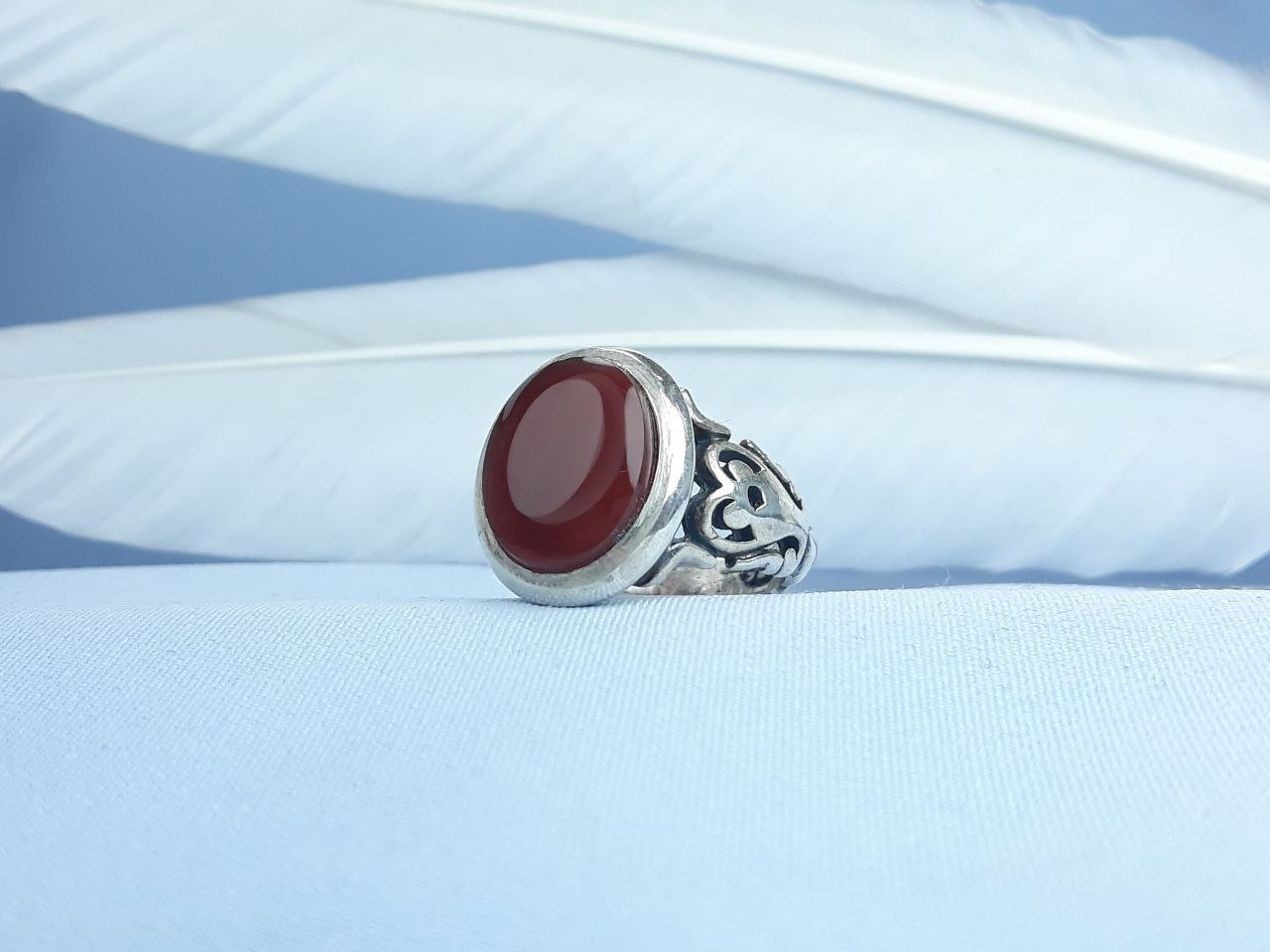 انگشتر نقره عقیق سرخ یمنی اصل  رکاب ماشینی