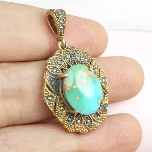 مدال زنانه نقره فیروزه نیشابوری اصل ابکاری طلایی طرح مارکازیت