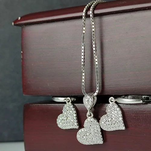 نیم ست زنانه نقره طرح قلب با زنجیر