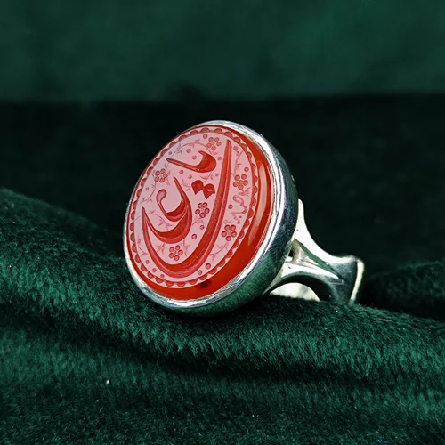 انگشترنقره عقیق یمنی اصل رکاب صفوی دست ساز حکاکی یا علی