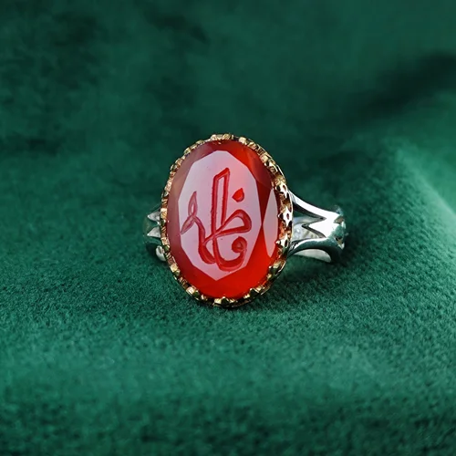 انگشتر نقره عقیق یمنی اصل الماس تراش حکاکی فاطمه(س) رکاب صفوی چنگی