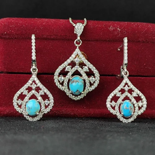 نیم ست نقره جواهری فیروزه نیشابور اصل