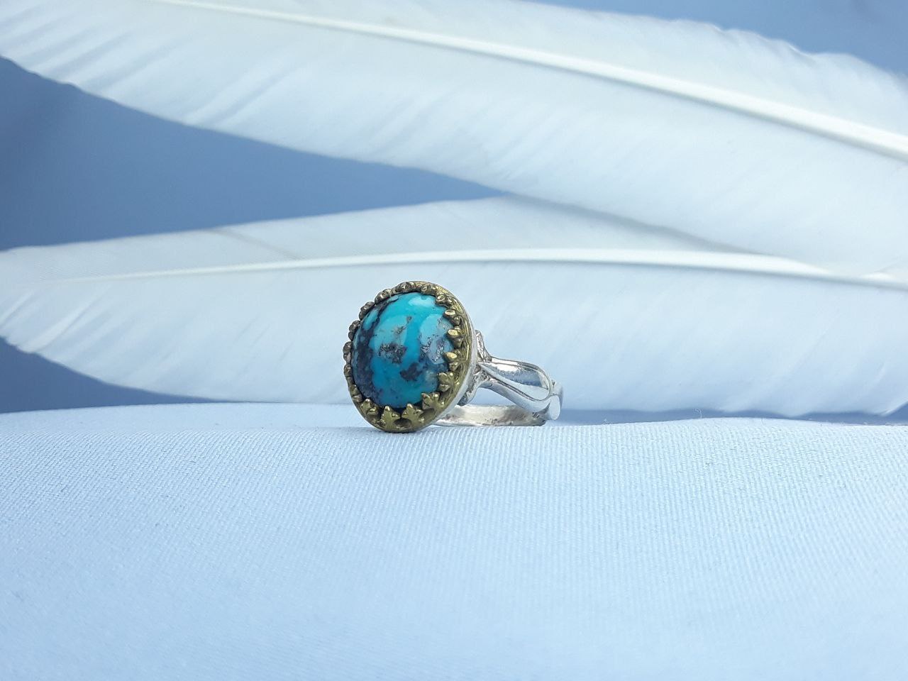 انگشتر نقره فیروزه نیشابوری اصل رکاب ماشینی