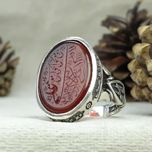 انگشتر نقره عقیق سرخ خطی حکاکی علی مع الحق و حق مع علی ...