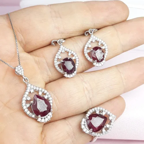 نیم ست نقره یاقوت سرخ روکش اب رادیوم