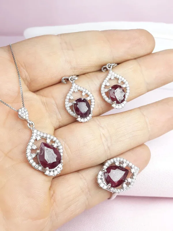 نیم ست نقره یاقوت سرخ روکش اب رادیوم