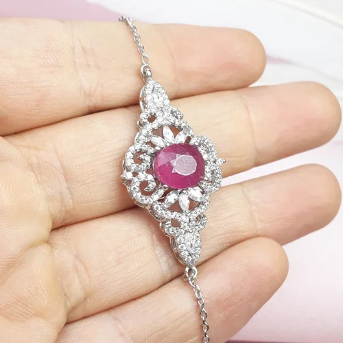 دستبندنقره یاقوت سرخ زنانه روکش آب رادیوم