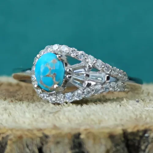 انگشترنقره فیروزه نیشابوری اصل زنانه آب رادیوم پرنس شده