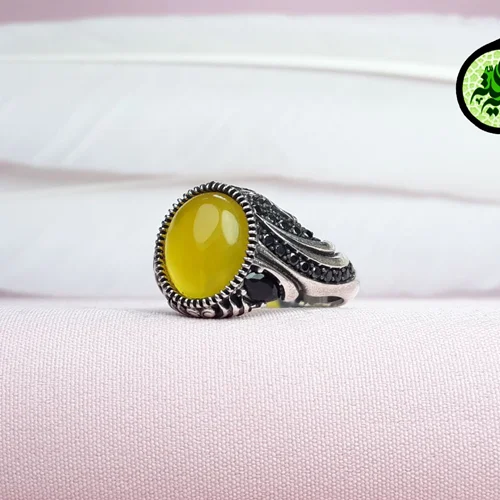 انگشترنقره عقیق زرد شرف الشمس اصل(دعای شرف الشمس)رکاب اسپرت نگین دامله