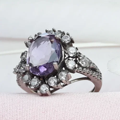 انگشتر نقره آماتیس زنانه اصل  روکش آب رادیوم