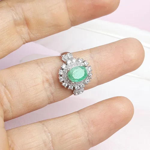 انگشترنقره زمرد زنانه روکش آب رادیوم