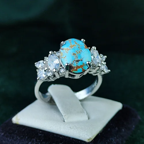 انگشتر نقره فیروزه نیشابوری اصل زنانه