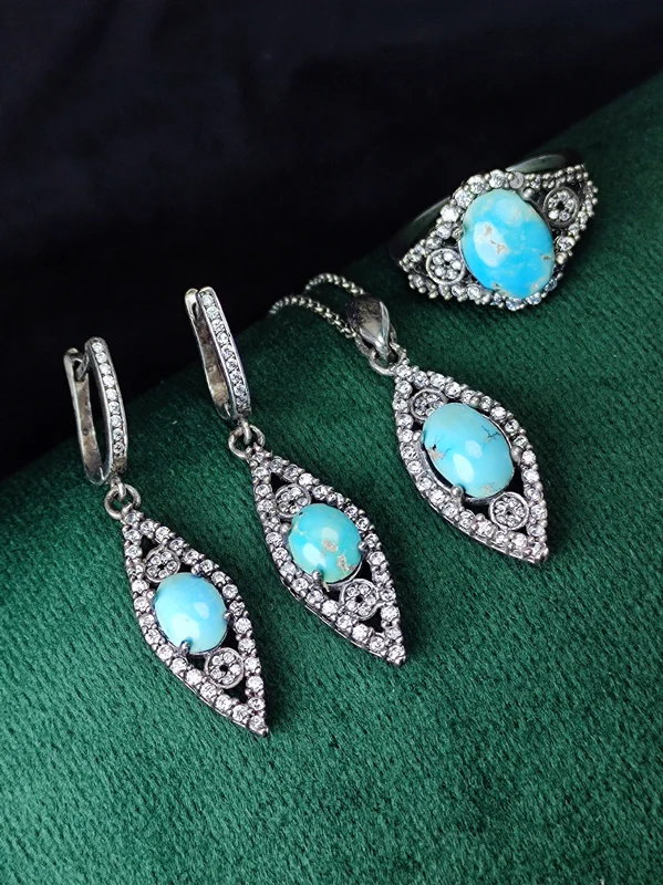 نیم ست نقره جواهری فیروزه نیشابوری اصل